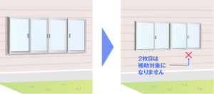 ×外窓交換前のサッシの数より多く製品を設置引き違い窓4枚建（1製品）→引き違い窓（2製品）